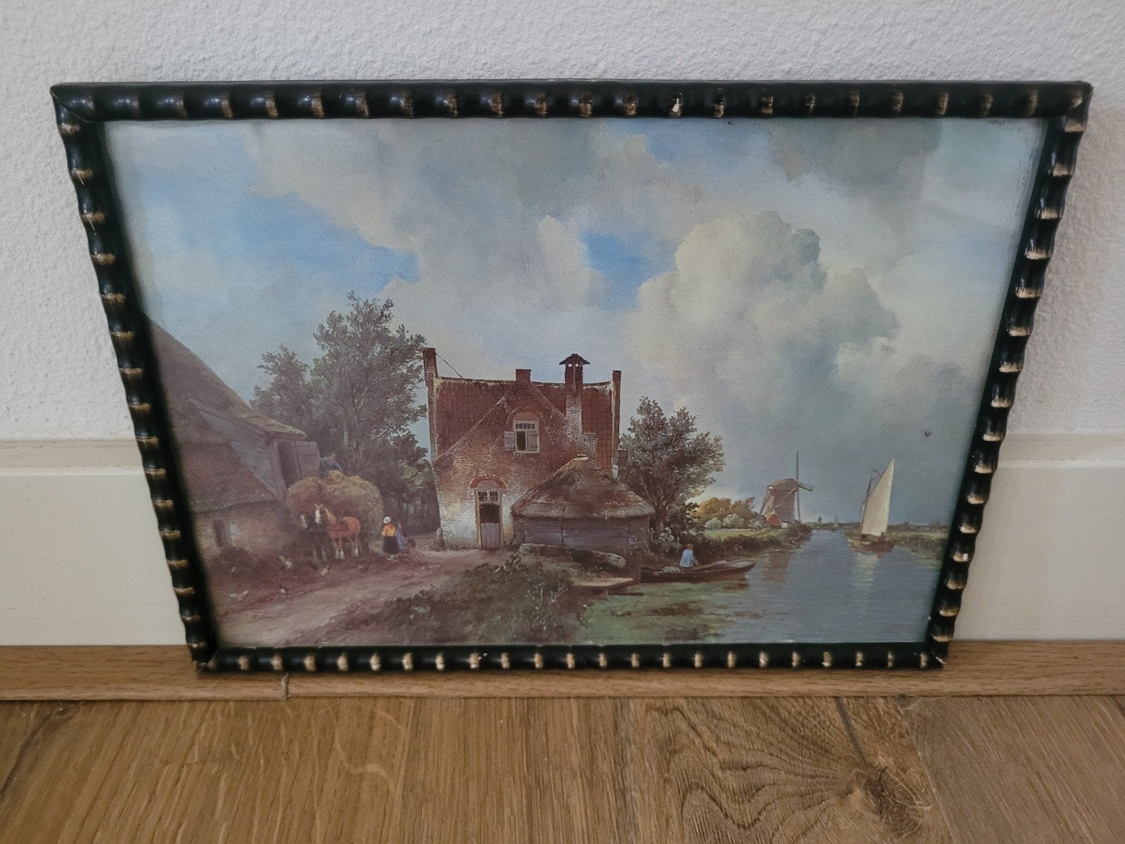 Reproductie van 'Hollands riviergezicht' naar oude meester, Oud hollands, Achter glas, Ophalen of Verzenden, Landschap