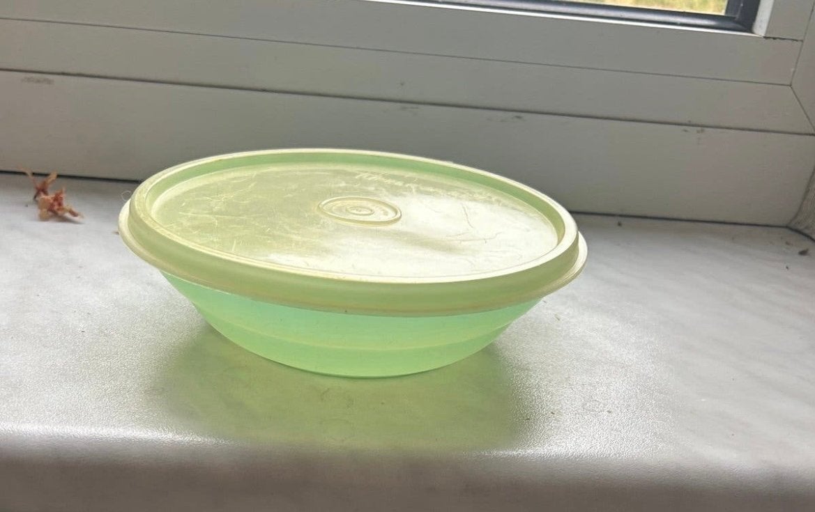 Tupperware schaal met deksel - Groen, Gebruikt, Schaal, Ophalen of Verzenden, Met deksel