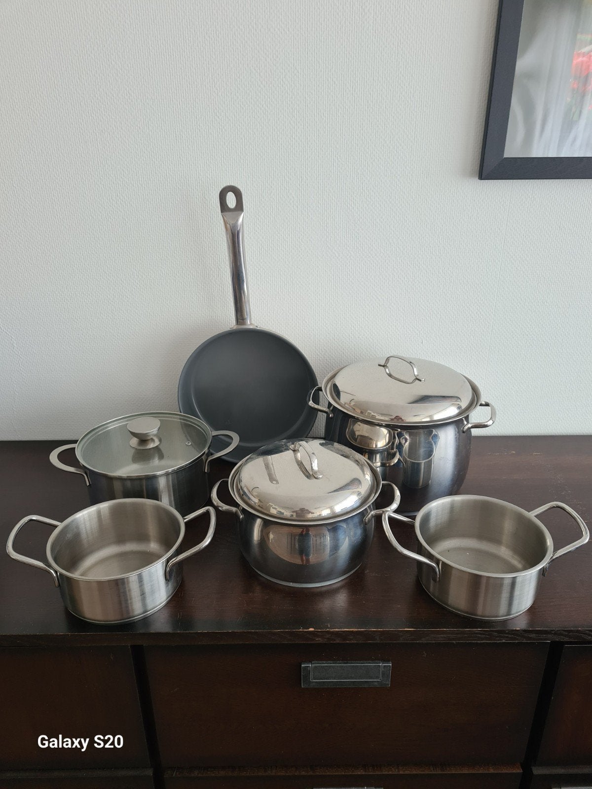 Pannenset RVS met koekenpan - Excellent Houseware & Hackman, Huis en Inrichting, Ophalen of Verzenden, Zo goed als nieuw, Rvs