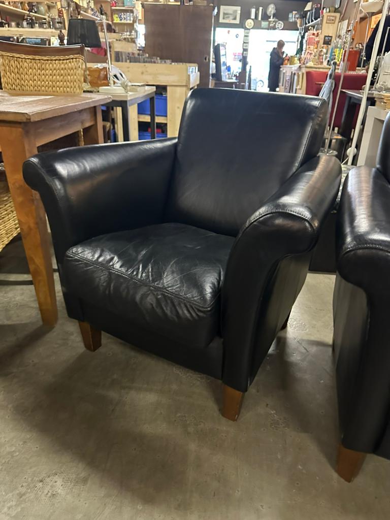 2 fauteuils zwart leer, Ophalen of Verzenden, X, 50 tot 75 cm, Leer
