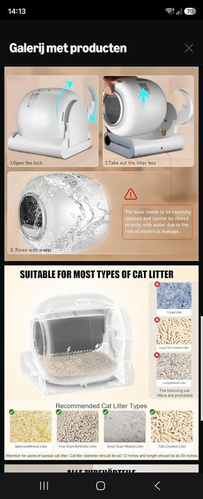 elektrische kattenbak, Ophalen