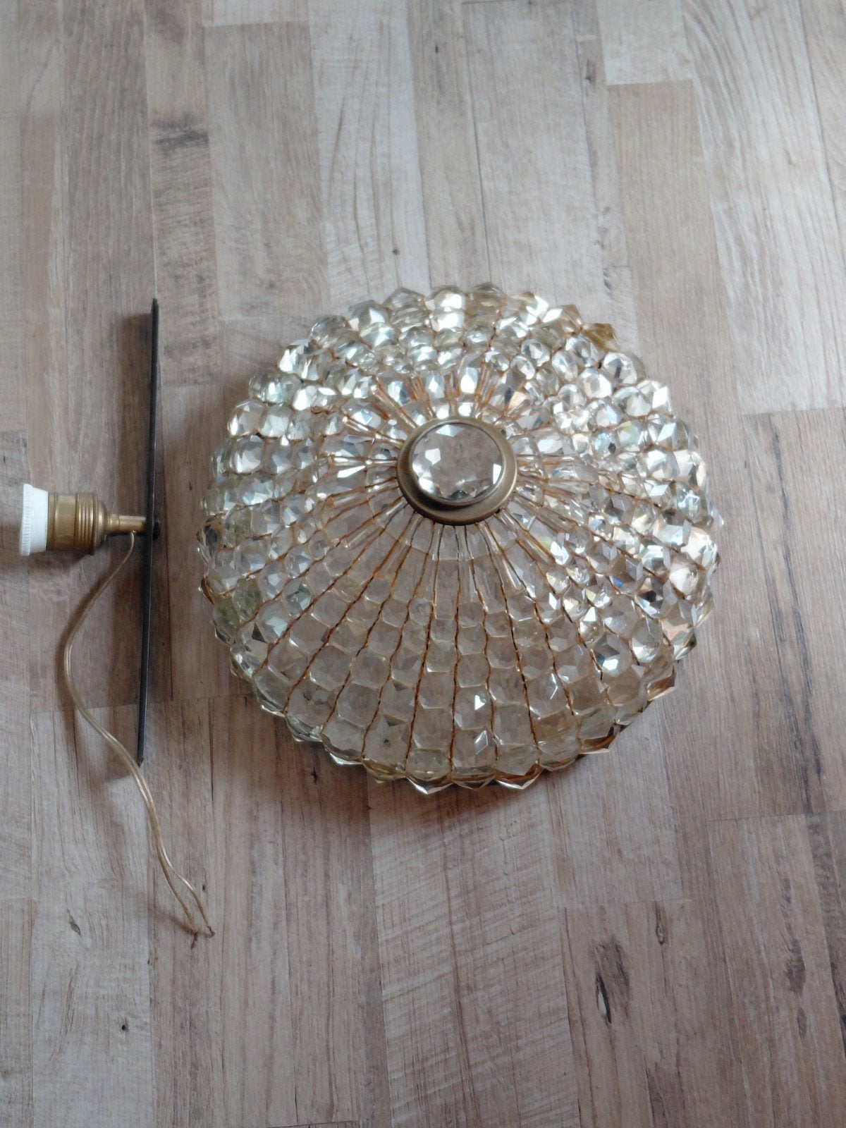 plafonnière met geslepen kristal glas vintage., Ophalen