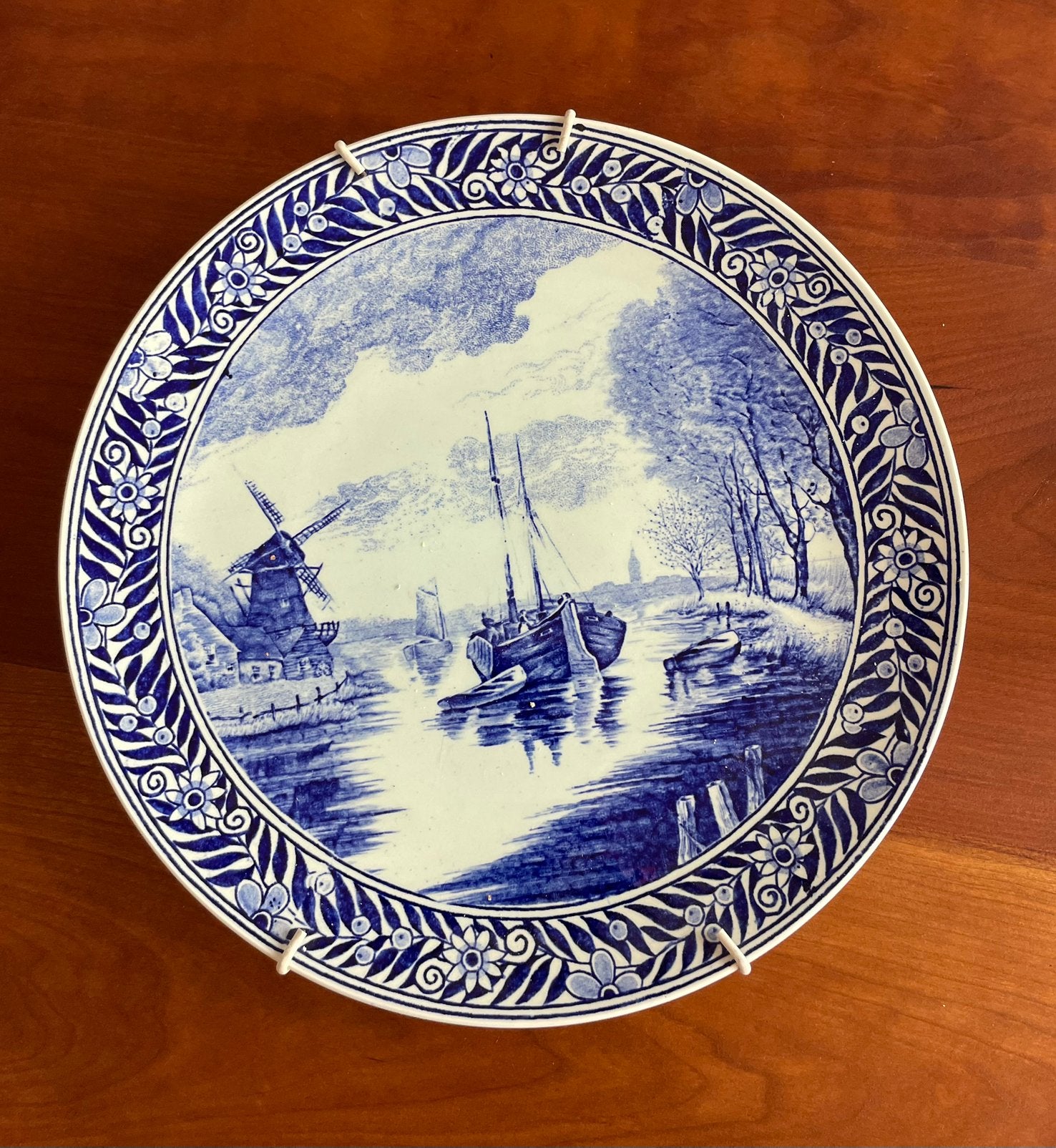 Delfts Blauw Wandbord Boch - Molen en Schip, Antiek en Kunst, Ophalen of Verzenden