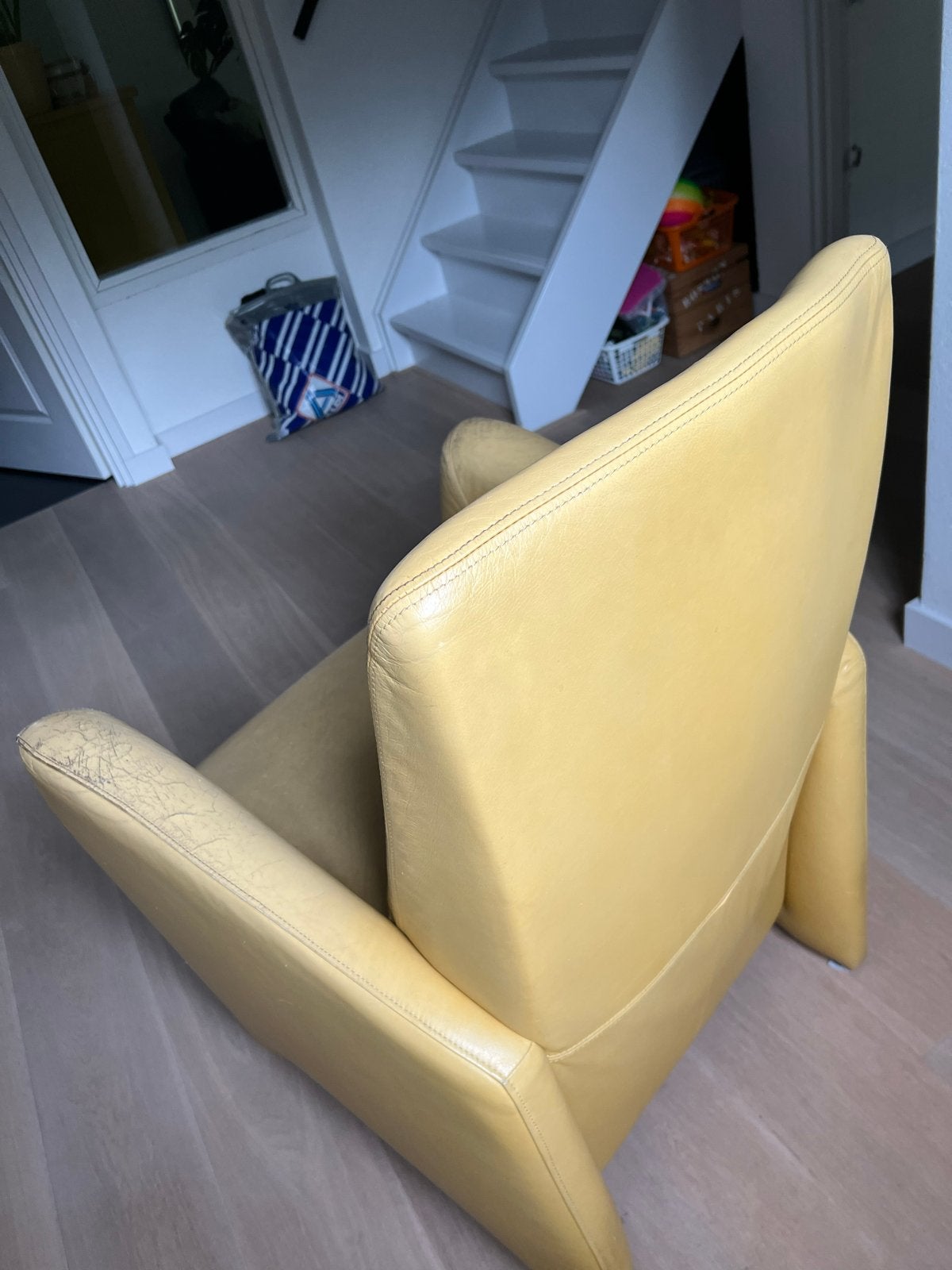 Twee vintage Joni fauteuils - Geel leer, Ophalen, Gebruikt, Twee, Overige kleuren
