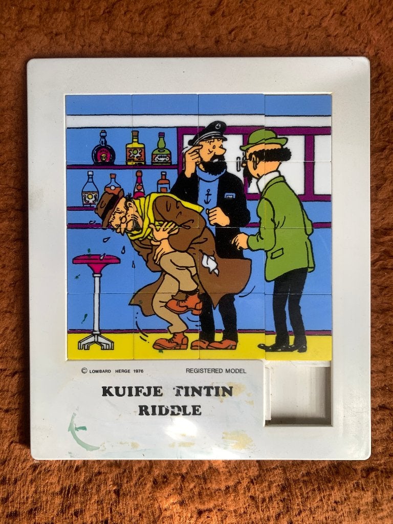 Vintage Kuifje Schuifpuzzel - Kapitein Haddock & Jansen, Verzamelen, Stripfiguren, Gebruikt, Beeldje of Figuurtje, Kuifje, Ophalen of Verzenden