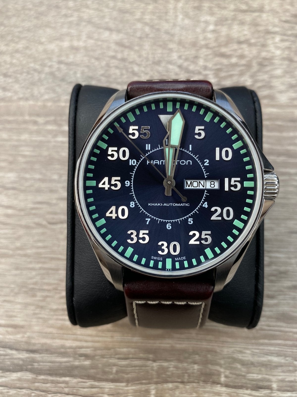 Hamilton Khaki Aviation Pilot Automatic, Ophalen of Verzenden, Zo goed als nieuw, Leer, Overige merken