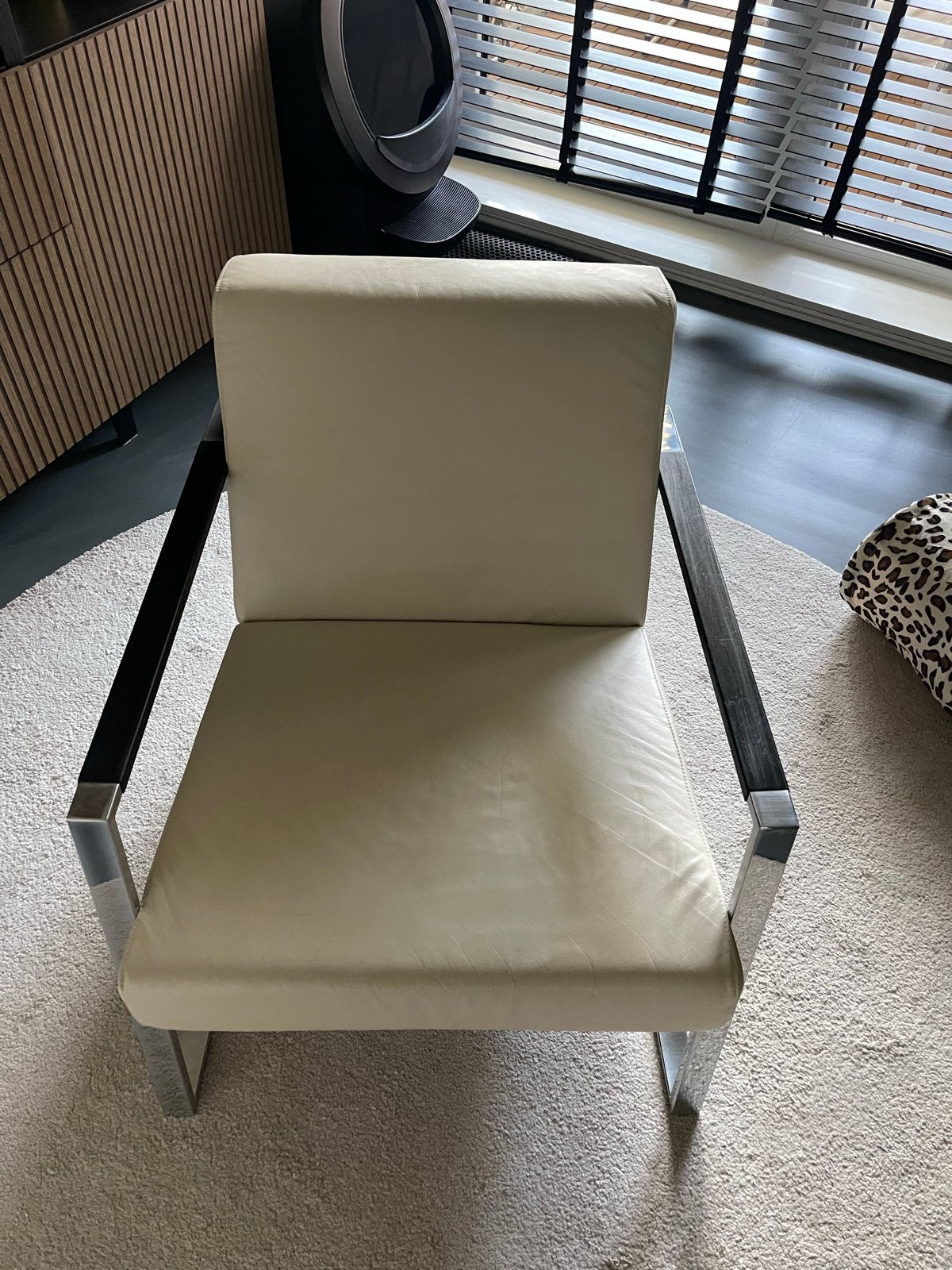 Harvink Design Fauteuil - Crèmekleurig Leer en Chroom, Ophalen, Gebruikt, Overige kleuren, Leer