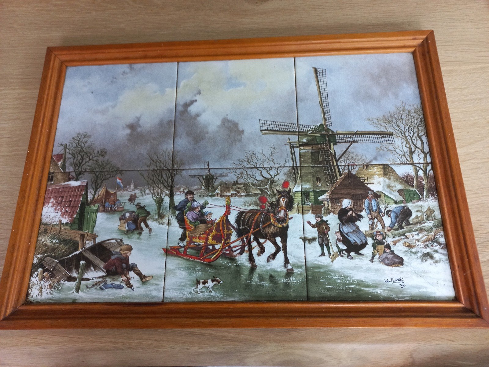 Tegeltableau Winterlandschap J.C.v. Hunnik, Antiek en Kunst, Antiek | Wandborden en Tegels, Ophalen