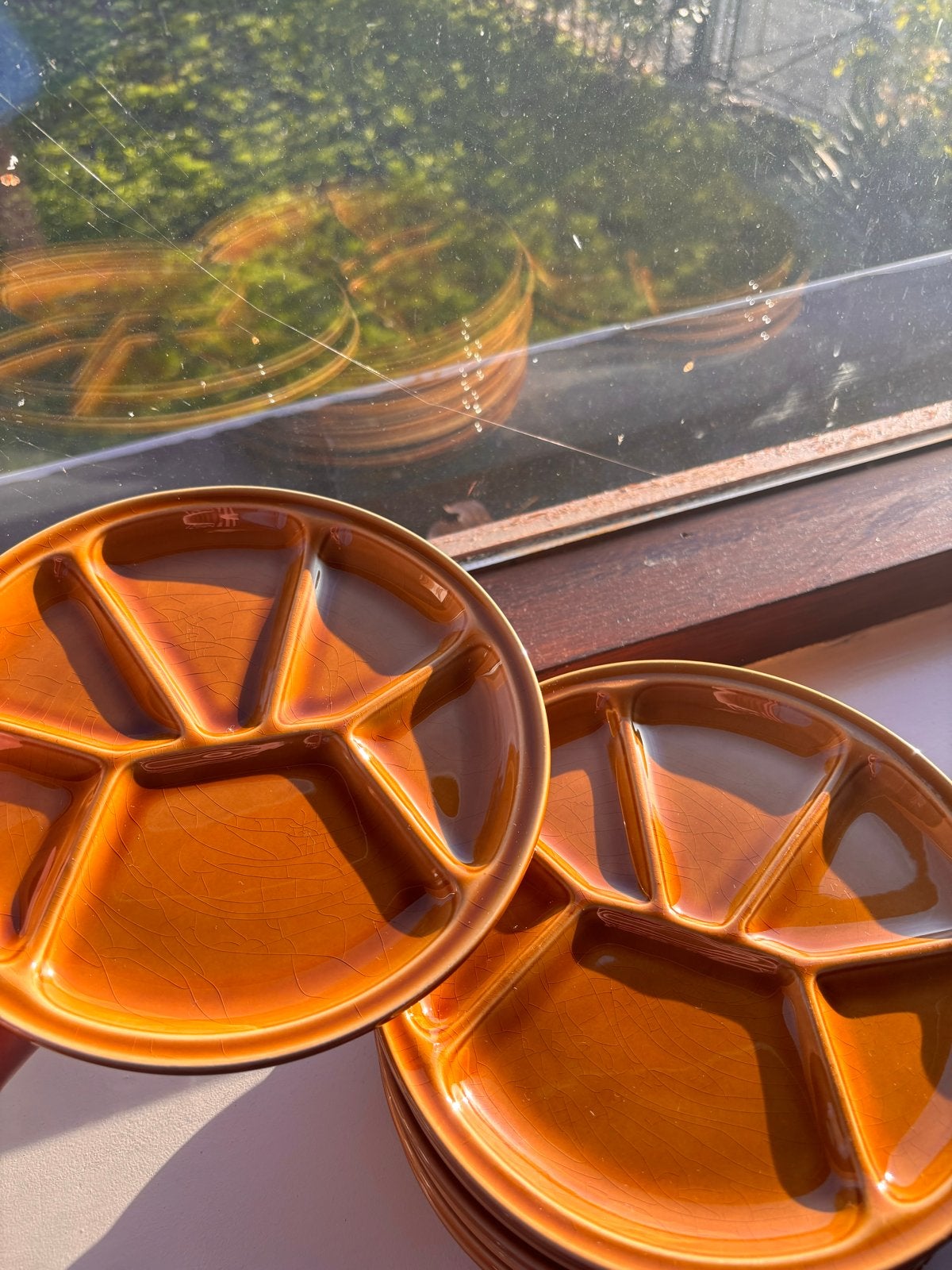 12 Vintage Gien France Fondue/Gourmet Borden Amberkleurig, Ophalen