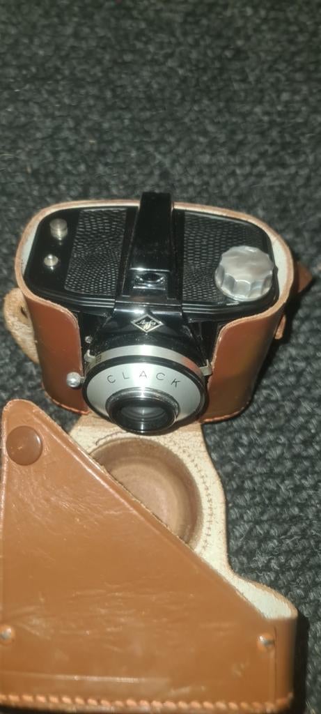 Agfa Clack camera met leren tasje - Vintage camera, Audio, Tv en Foto, Fotocamera's Analoog, Gebruikt, Compact, Overige Merken