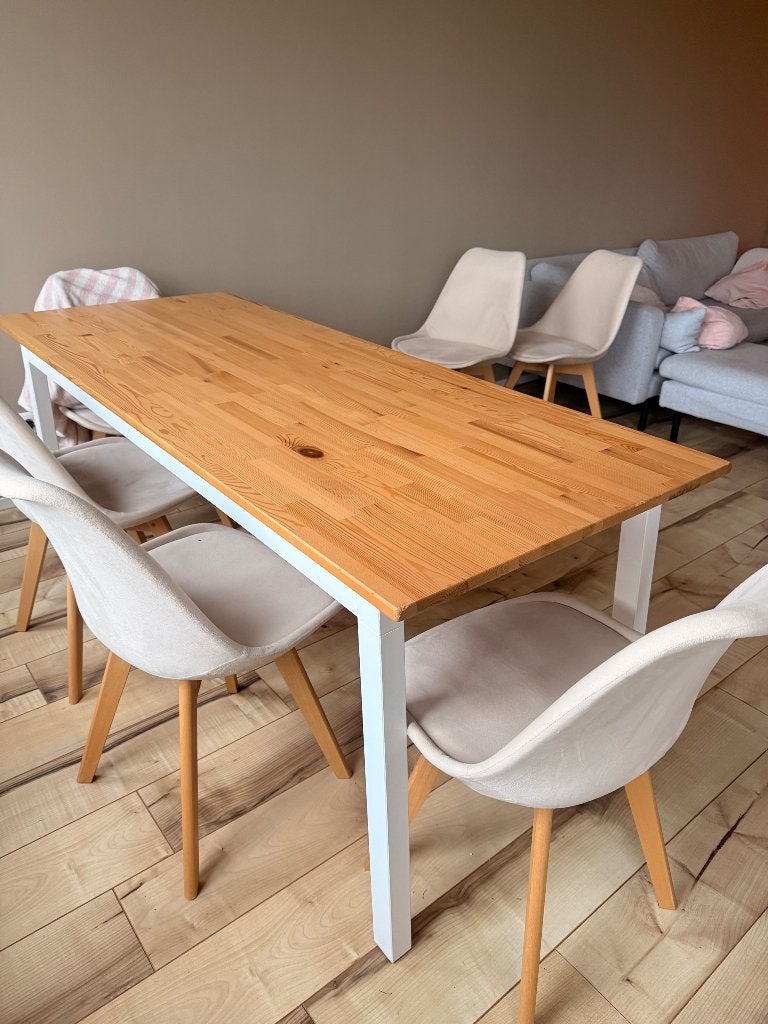 Eettafel eikenhout en wit, Huis en Inrichting, Ophalen, Gebruikt, Eikenhout, 50 tot 100 cm