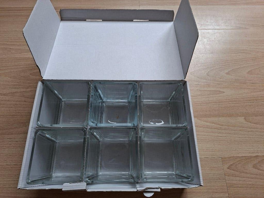 Set van 6 grote glazen potjes / kubussen (10x10x10, Ophalen of Verzenden, Zo goed als nieuw, Glas