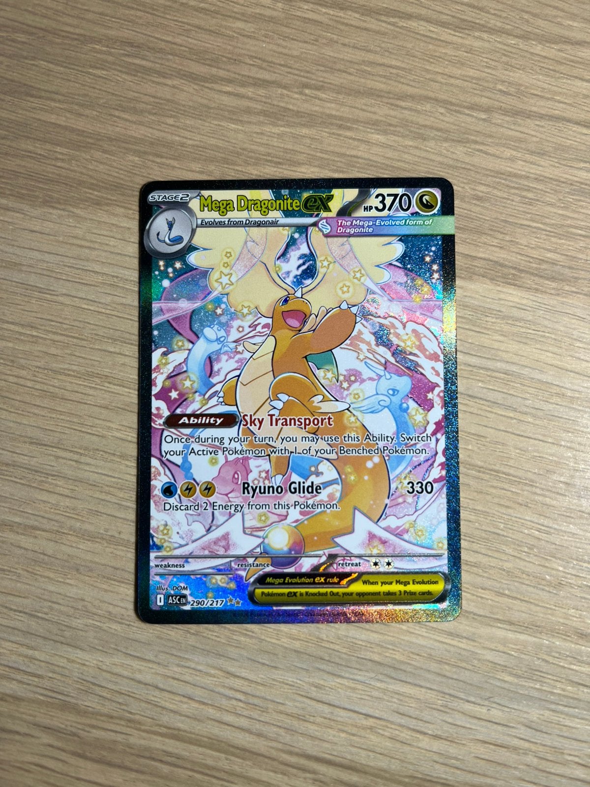Mega Dragonite EX Pokémon Kaart - Full Art (290/217), Ophalen, Zo goed als nieuw, Losse kaart