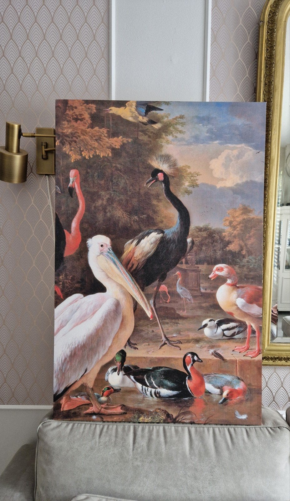 Canvas vogels pelikaan, Huis en Inrichting, Woonaccessoires | Schilderijen, Tekeningen en Foto's, Ophalen, 100 tot 125 cm, 75 – 100
