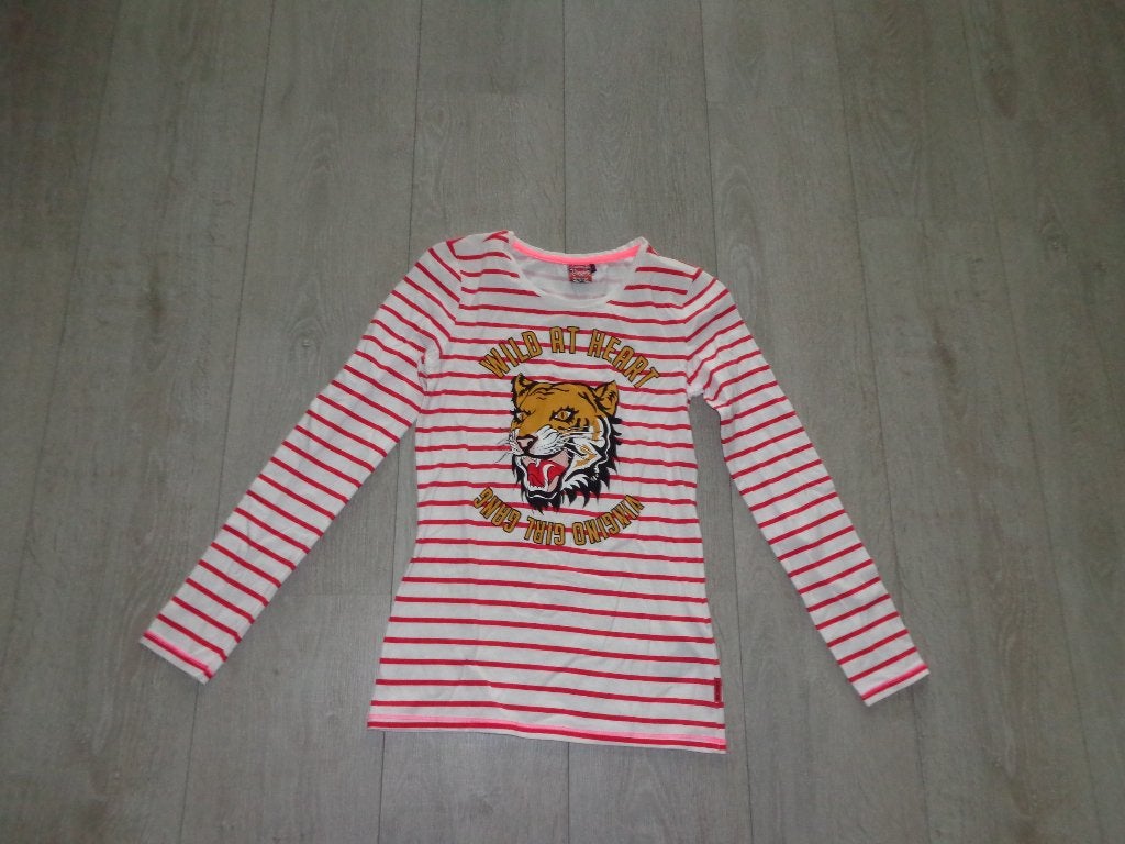 rood/wit gestreepte meisjeslongsleeve van Vingino, maat 12, Kinderen en Baby's, Ophalen of Verzenden, Zo goed als nieuw, Meisje