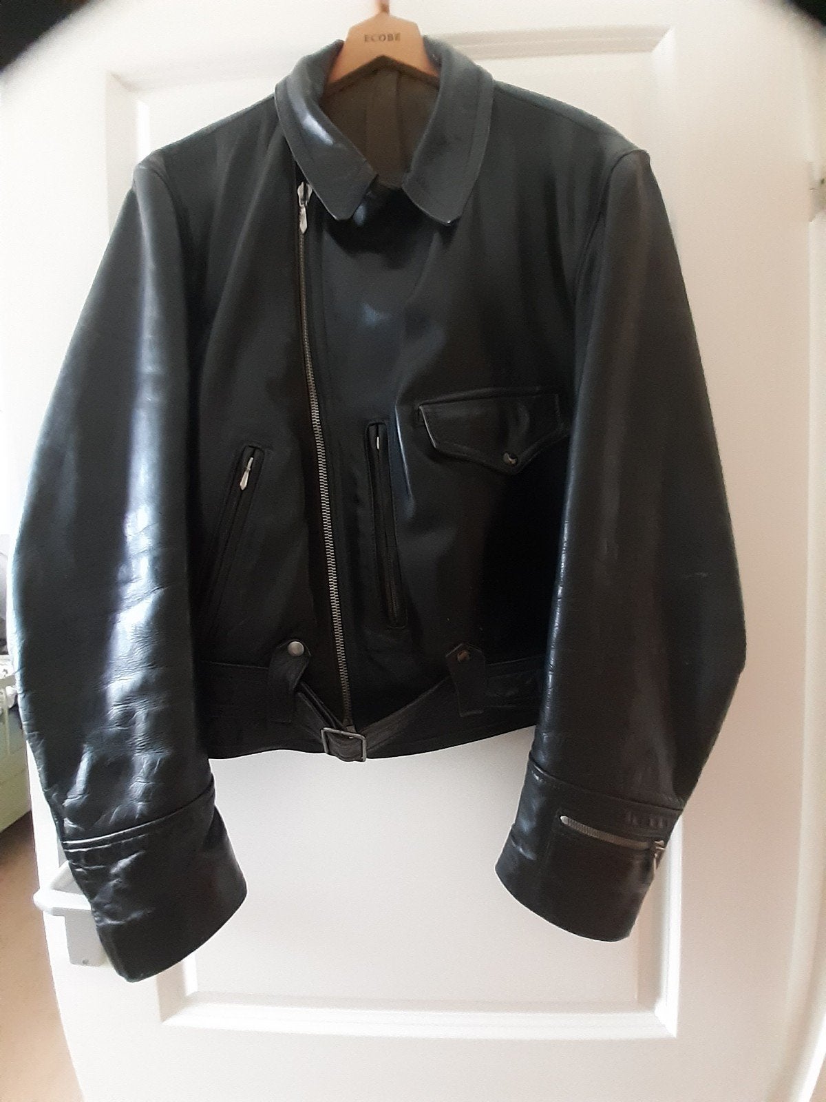 Zwart leren jack - maat 52 Vintage stijl, Motoren, Ophalen of Verzenden