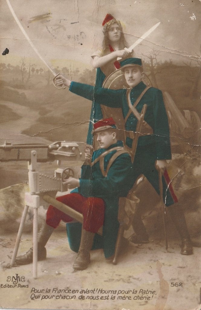 MILITAIR MITRALLEUR UIT 1919 KREUKEN IN DE  KAART KN497, Ophalen of Verzenden, Voor 1920, Gelopen, Overige thema's