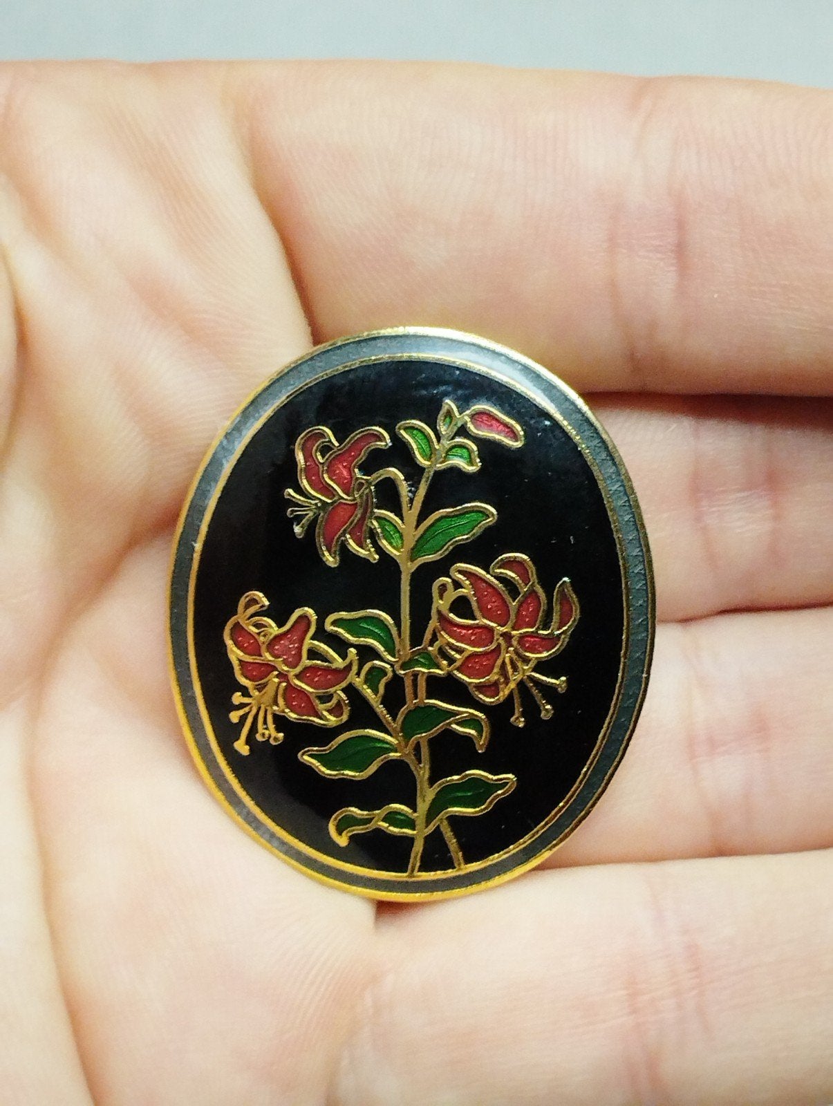 prachtige vintage cloisonné emaille broche, Sieraden, Tassen en Uiterlijk, Broches, Ophalen of Verzenden, Zo goed als nieuw, Overige materialen