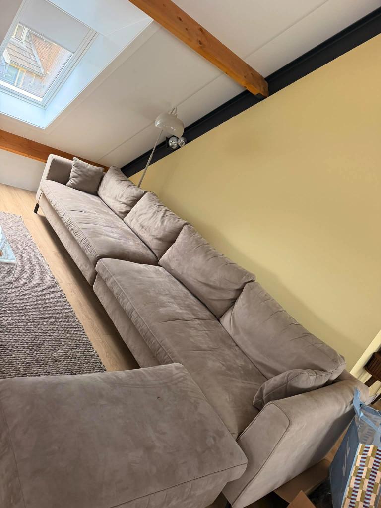 Bankstel met losse kussens en hocker, Gebruikt, 300 cm of meer, 75 tot 100 cm, Ophalen of Verzenden