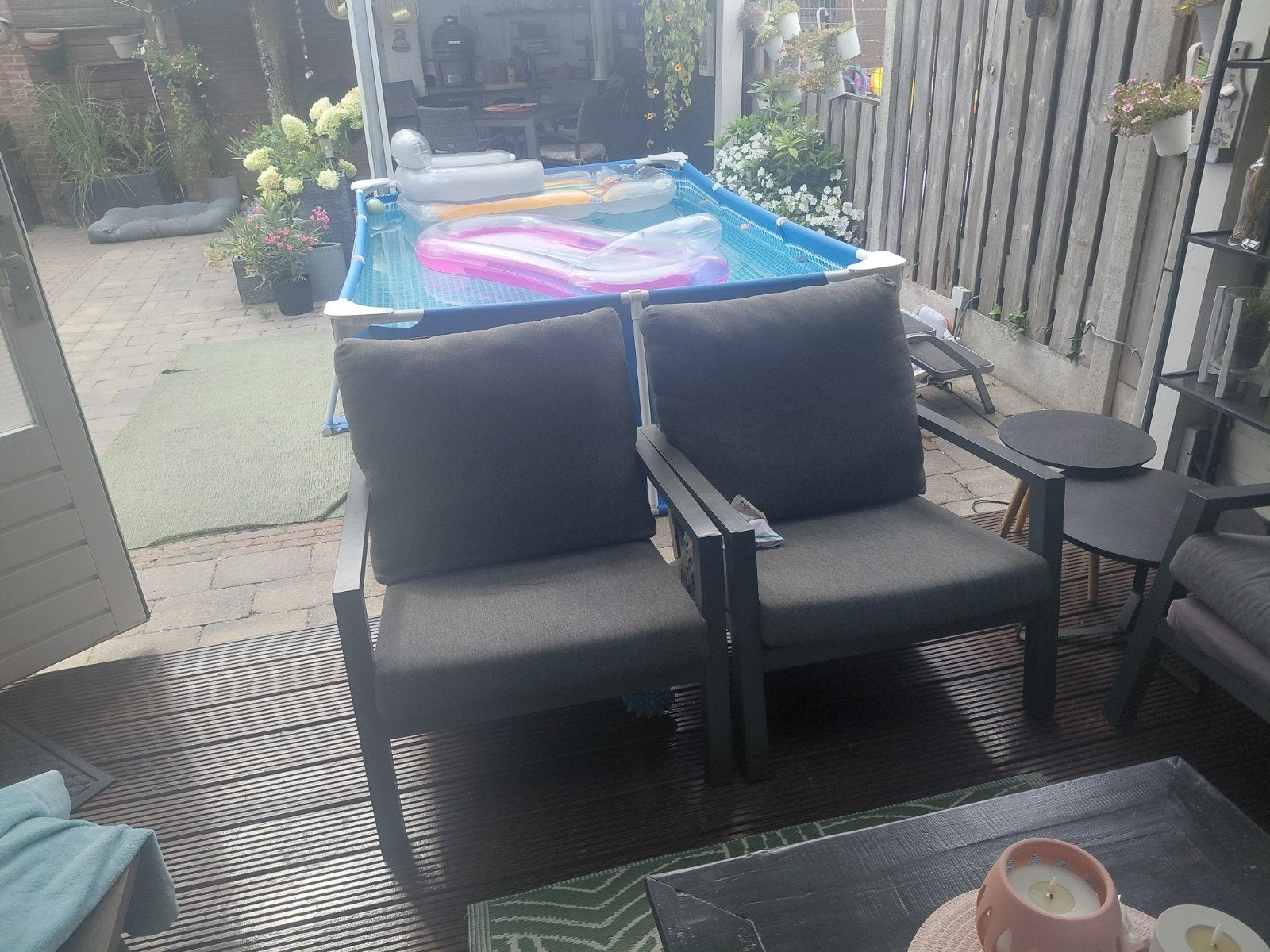Loungeset met 3-zitsbank en 2 fauteuils, Ophalen, 5 zitplaatsen, Gebruikt, Aluminium