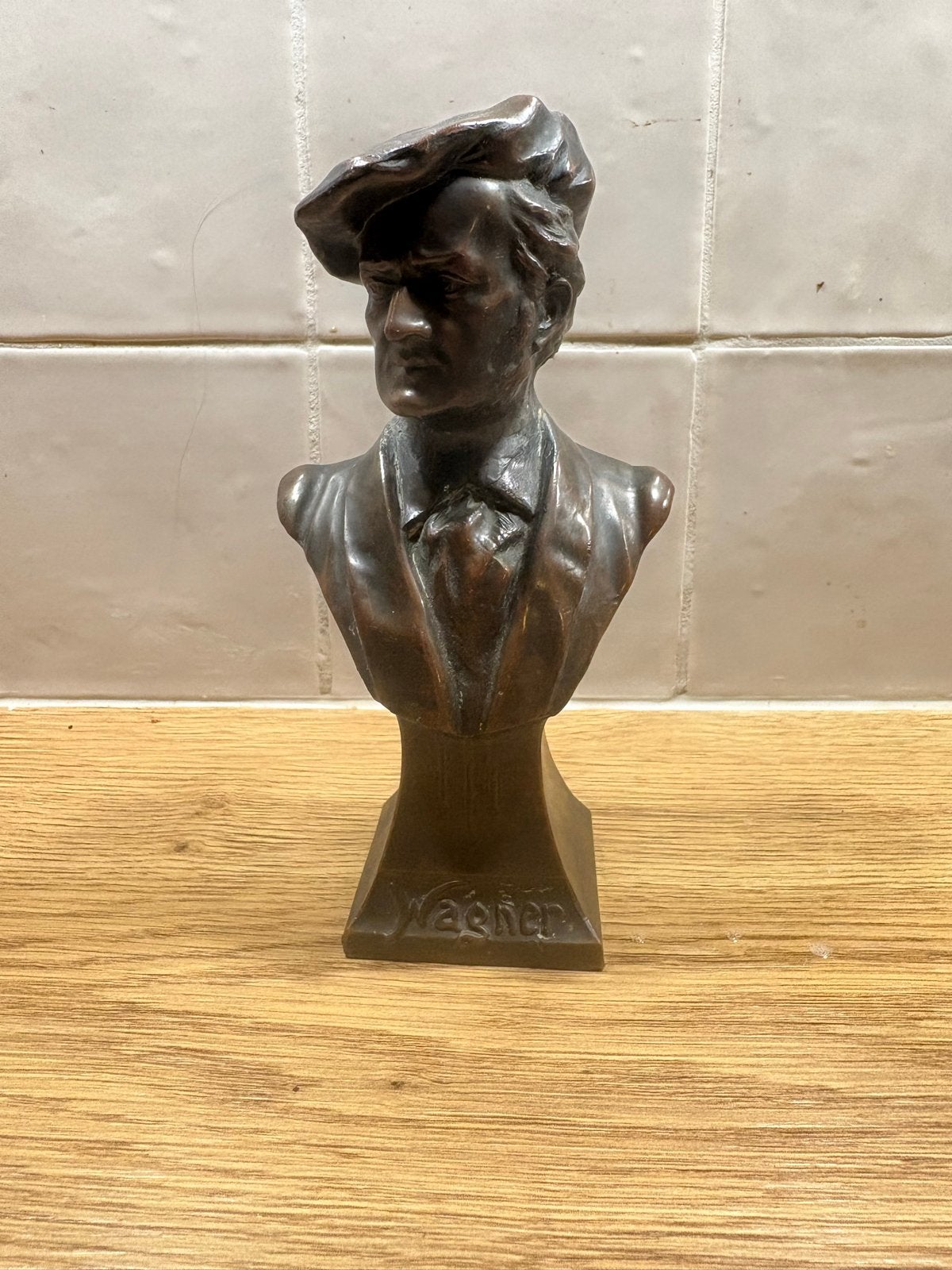 Bronzen Buste van Richard Wagner - Vintage Beeld, Antiek en Kunst, Minder dan 20 cm, Buste, Ophalen of Verzenden, Bruin