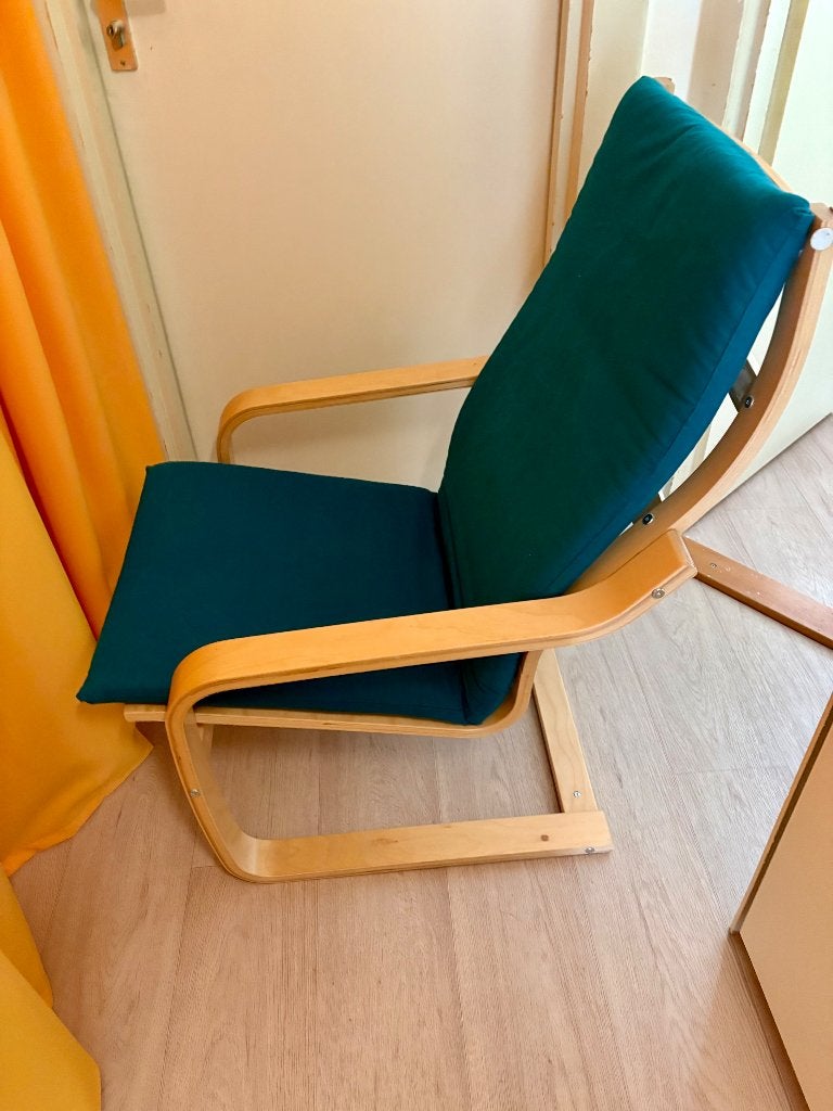 2 fauteuils IKEA poang + kussens met nieuwe kussenhoezen, Ophalen, 75 tot 100 cm, Zo goed als nieuw, Stof