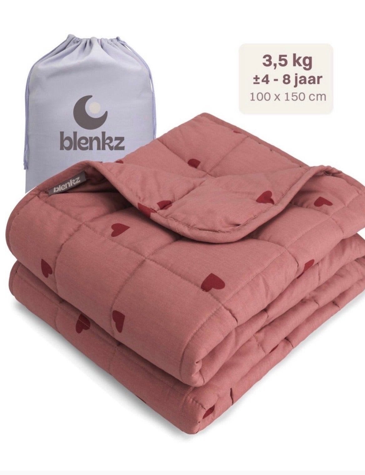Blenkz verzwaringsdeken 3,5 kg roze met hartjes 100x150 cm, Ophalen, Overige merken, Zo goed als nieuw, Roze
