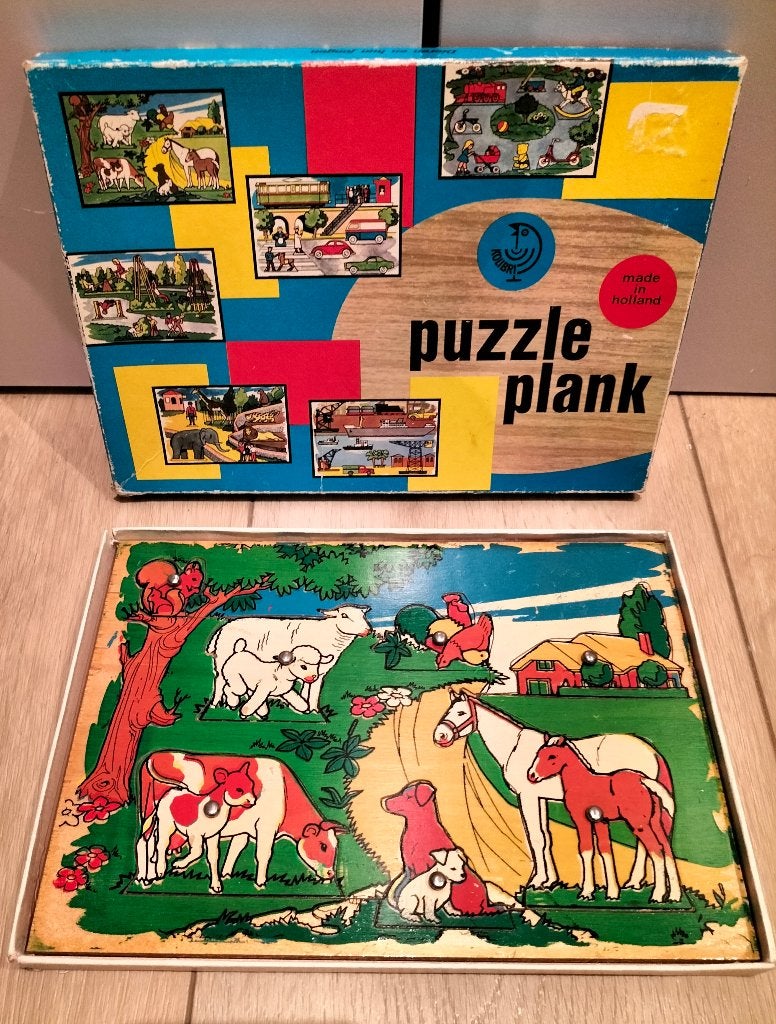Houten knopjespuzzel - boerderij - puzzle plank Kolibri, Gebruikt, Ophalen of Verzenden, Van hout, Minder dan 10 stukjes