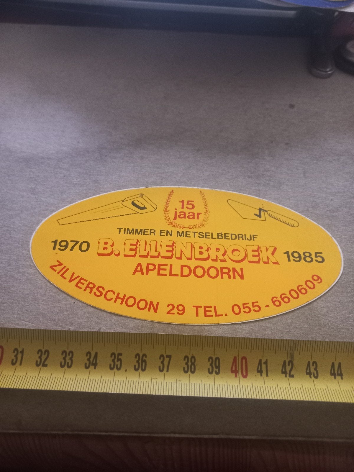 Vintage Sticker B. Ellenbroek Apeldoorn 1970-1985, Verzamelen, Ophalen of Verzenden