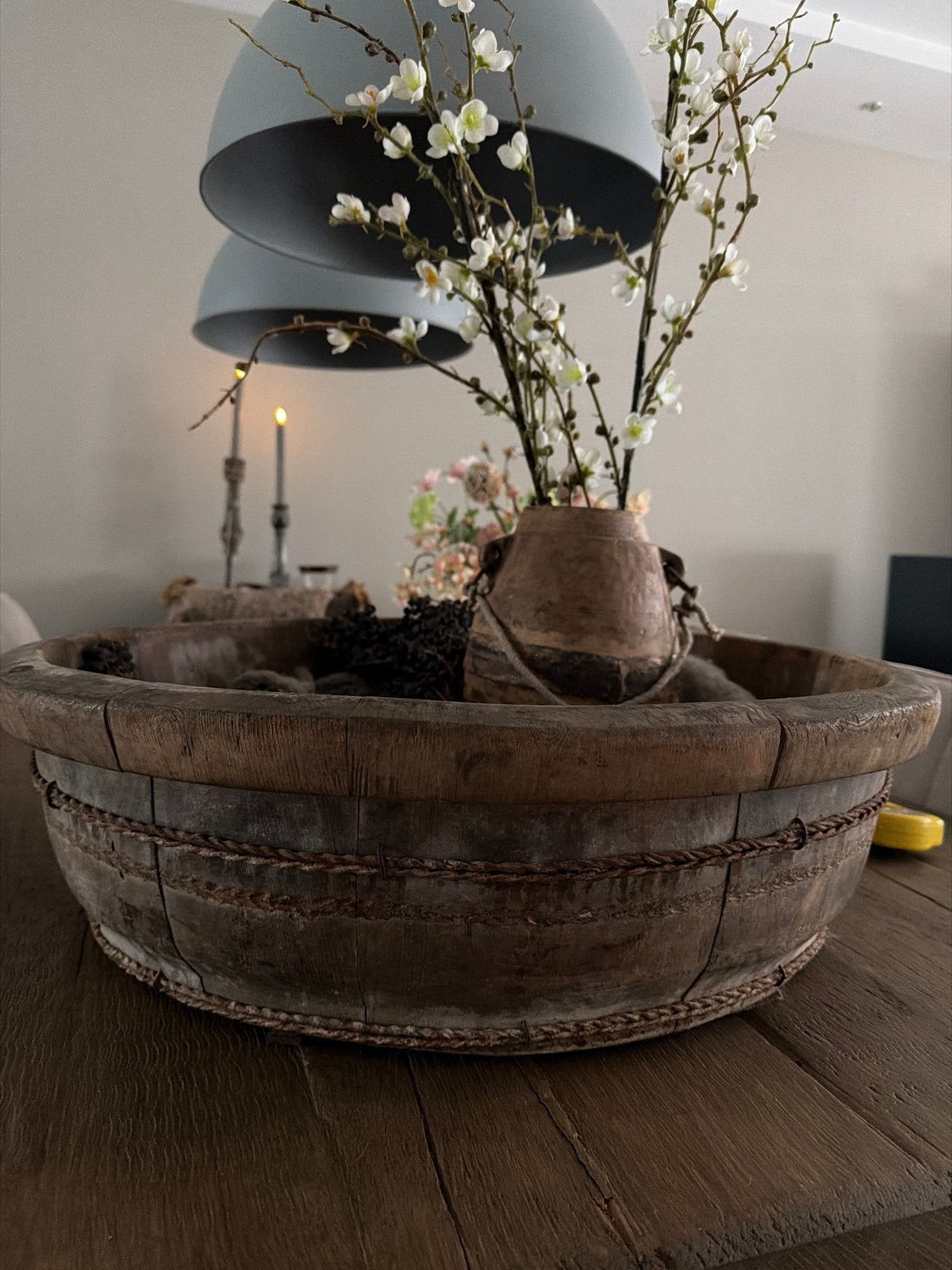 Grote rustieke olijfbak - Decoratief object, Ophalen, Rond, Hout