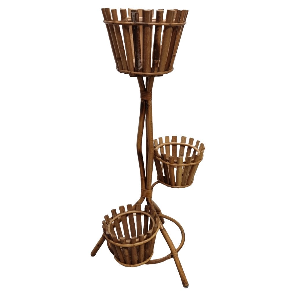 Vintage bamboe en rotan plantenstandaard, Ophalen, Huis en Inrichting