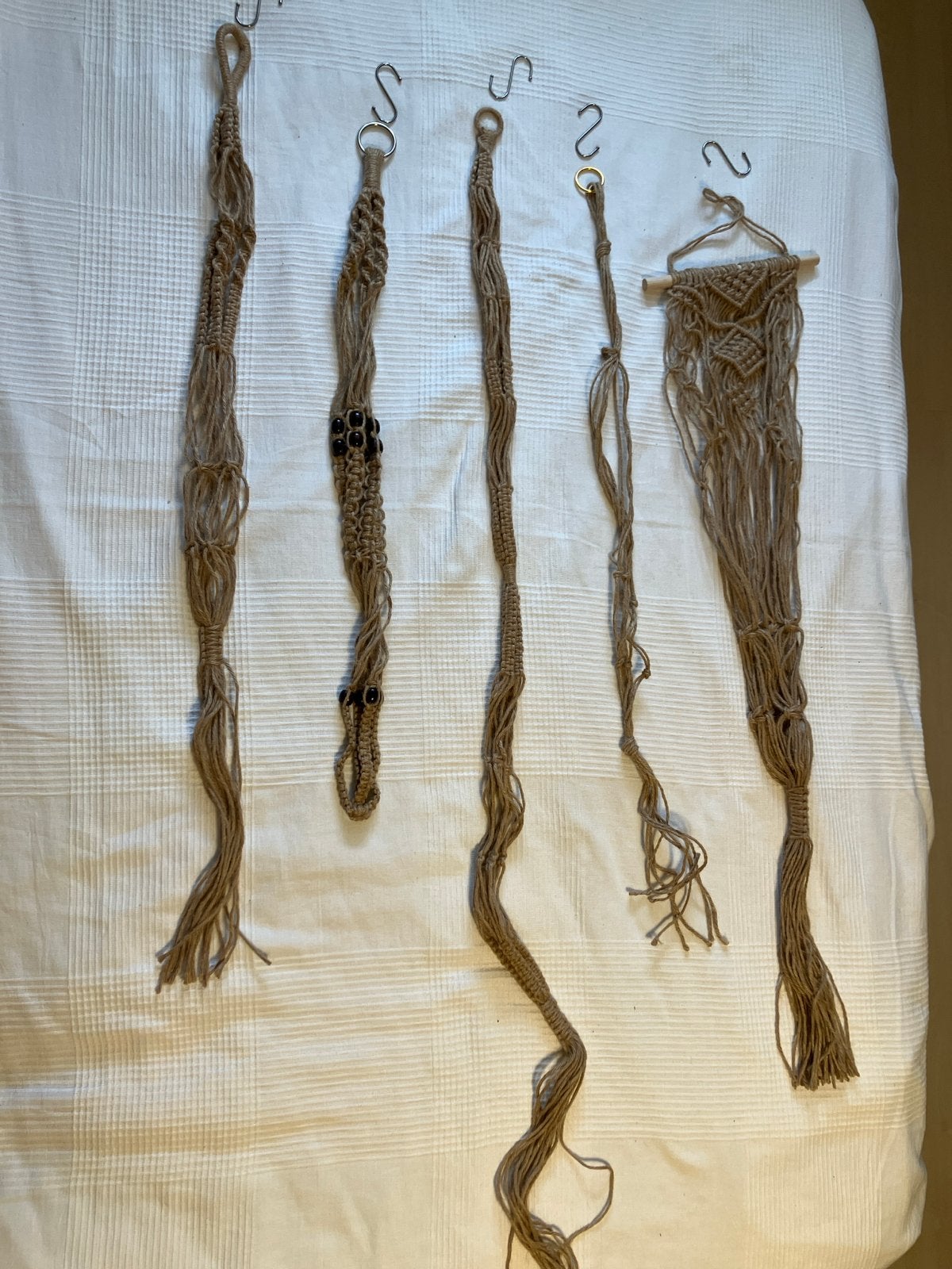 Macramé plantenhangers set van 5, Boho, Nieuw, Ophalen of Verzenden, Natuurlijk materiaal