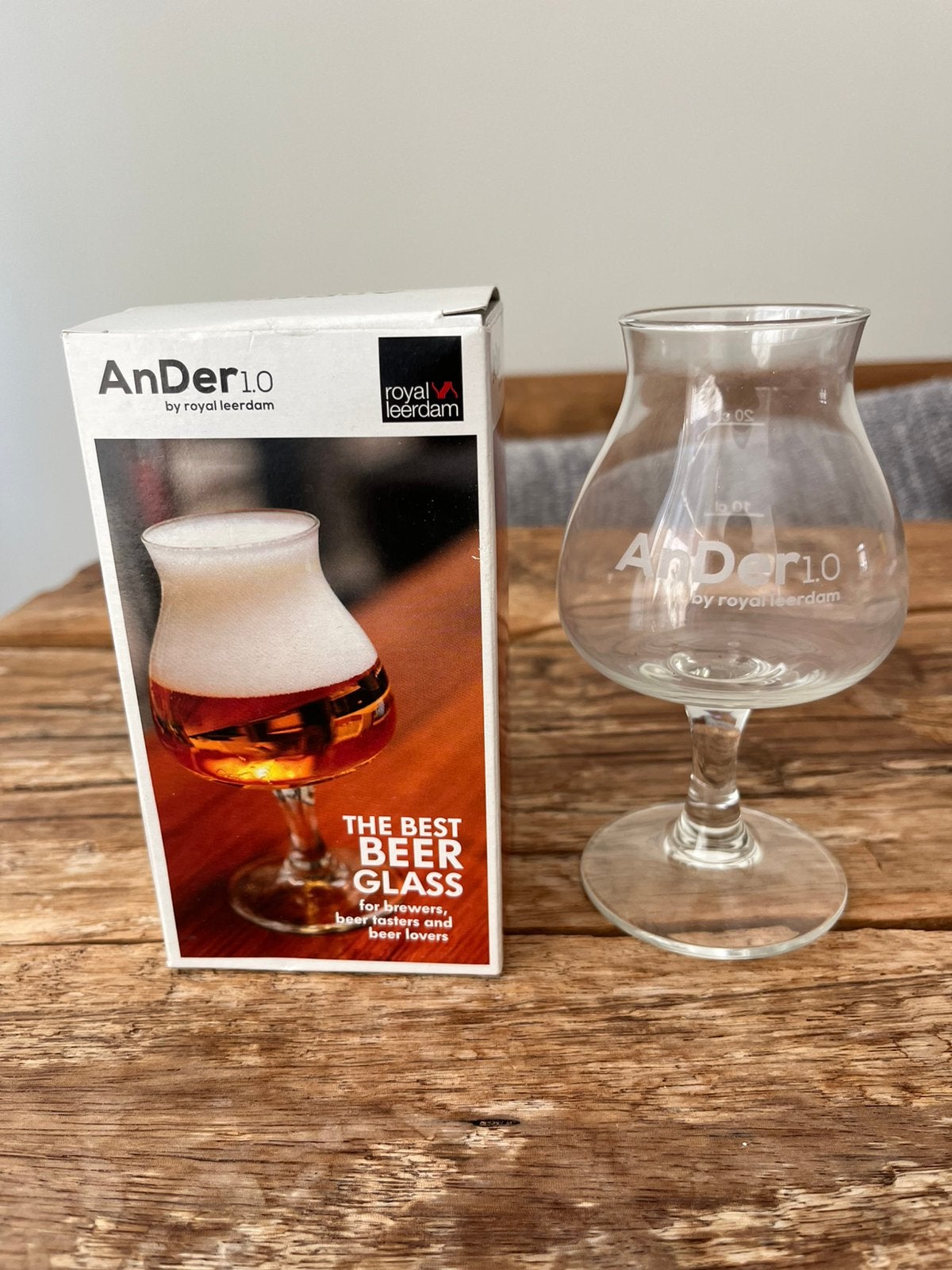 AnDer1.0 bierglas in originele verpakking, Ophalen of Verzenden, Zo goed als nieuw, Bierglas