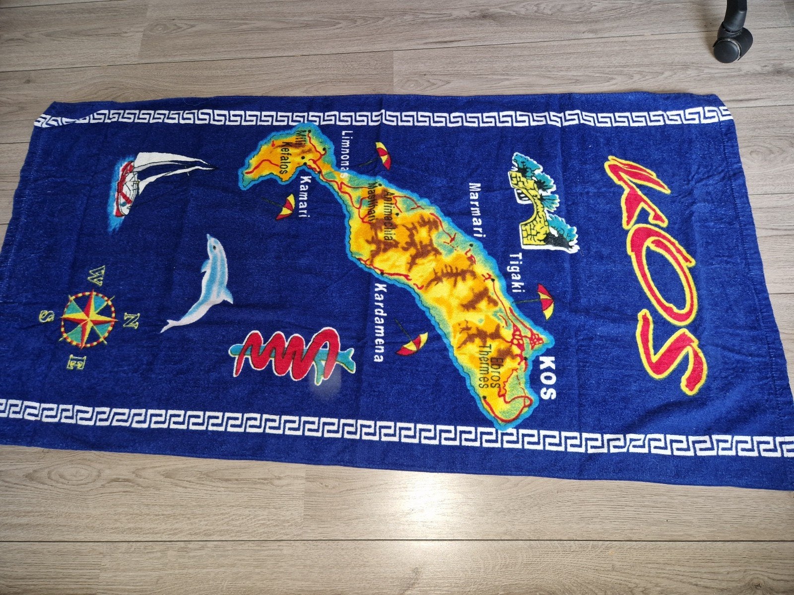 strandlaken Kos Griekenland 143 x 77, Vintage, Gebruikt, Blauw, Ophalen of Verzenden