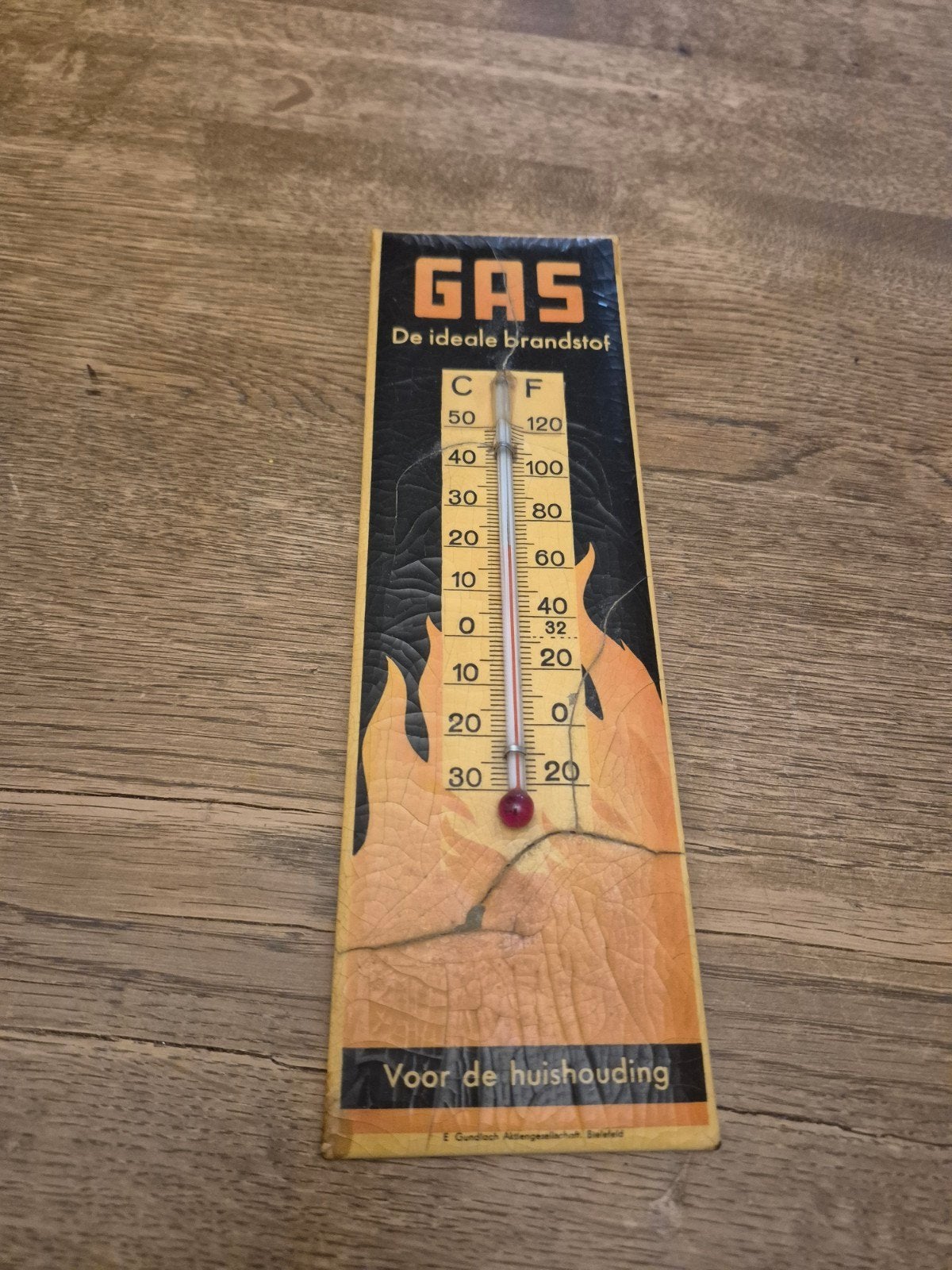 Vintage Gas Thermometer - De Ideale Brandstof, Gebruikt, Ophalen of Verzenden, Overige merken, Decoratieve thermometer