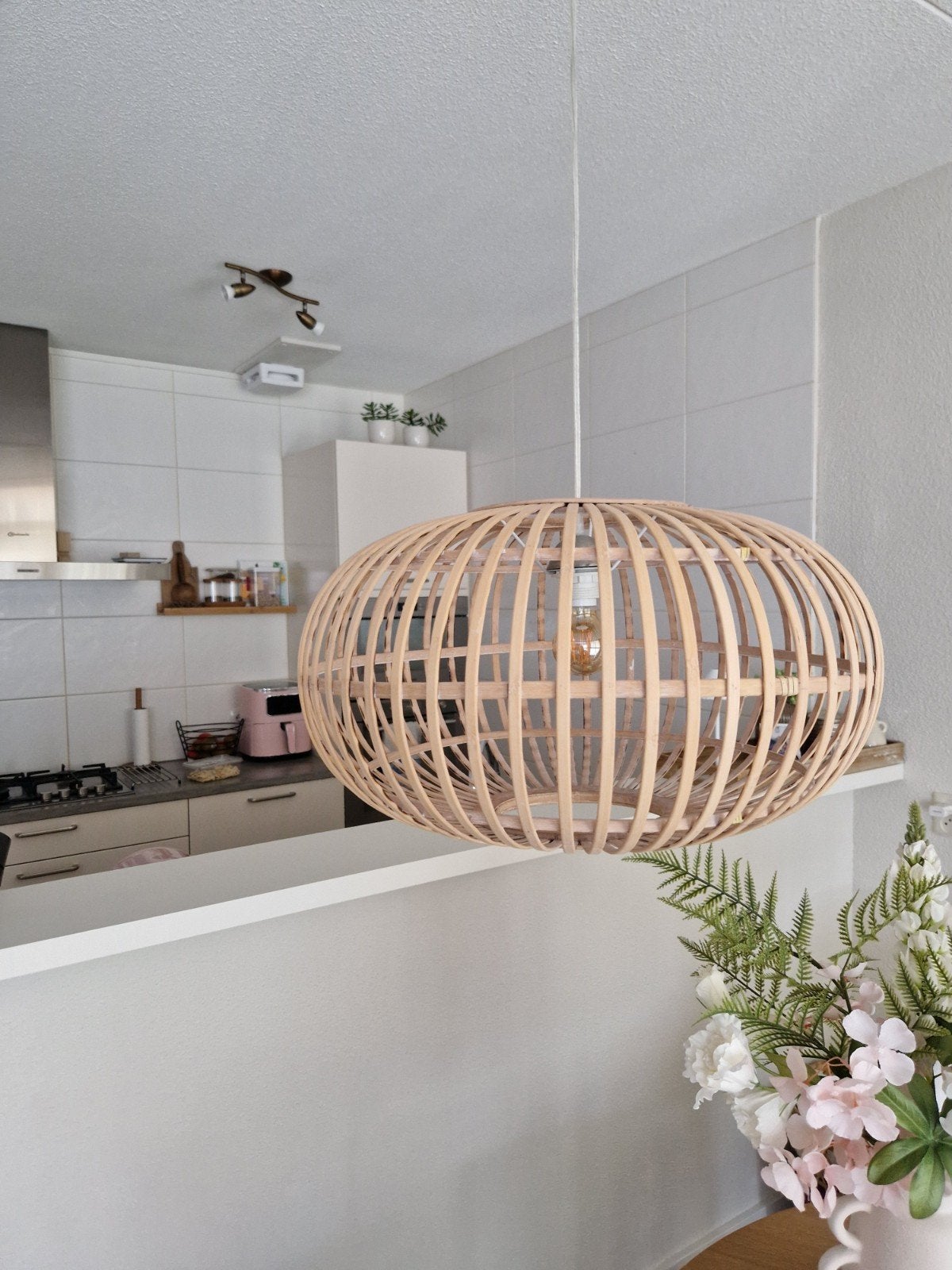 Indy hanglamp van Karwei - Rotan/Hout, Huis en Inrichting, Gebruikt, Bohemian, Scandinavisch, Natuurlijk, Hout, E27 (groot)