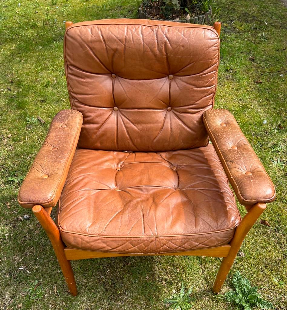 Vintage G-Möbel faulteuil Göte Möbler Zweden jaren 70, Huis en Inrichting, Fauteuils, Ophalen, 75 tot 100 cm, Leer, 50 tot 75 cm
