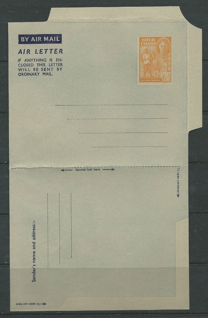 GOLD COAST 1952 G.VI. 6d. Cocoa Farmer Airletter, H&G: F-3, Verzenden, Overige landen, Postfris