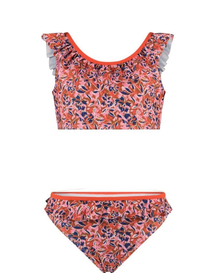 Vrolijke zalmroze B.Nosy bikini met ruches maat 146/152, B.Nosy, Bikiniset, Ophalen of Verzenden, Zo goed als nieuw