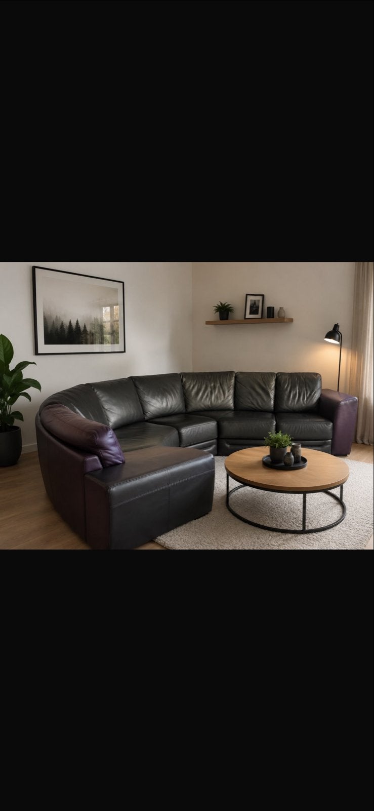 Comfortabele Leren Hoekbank - Zwart/Paars, Huis en Inrichting, Banken | Bankstellen, Ophalen, Gebruikt, Hoekbank, 300 cm of meer