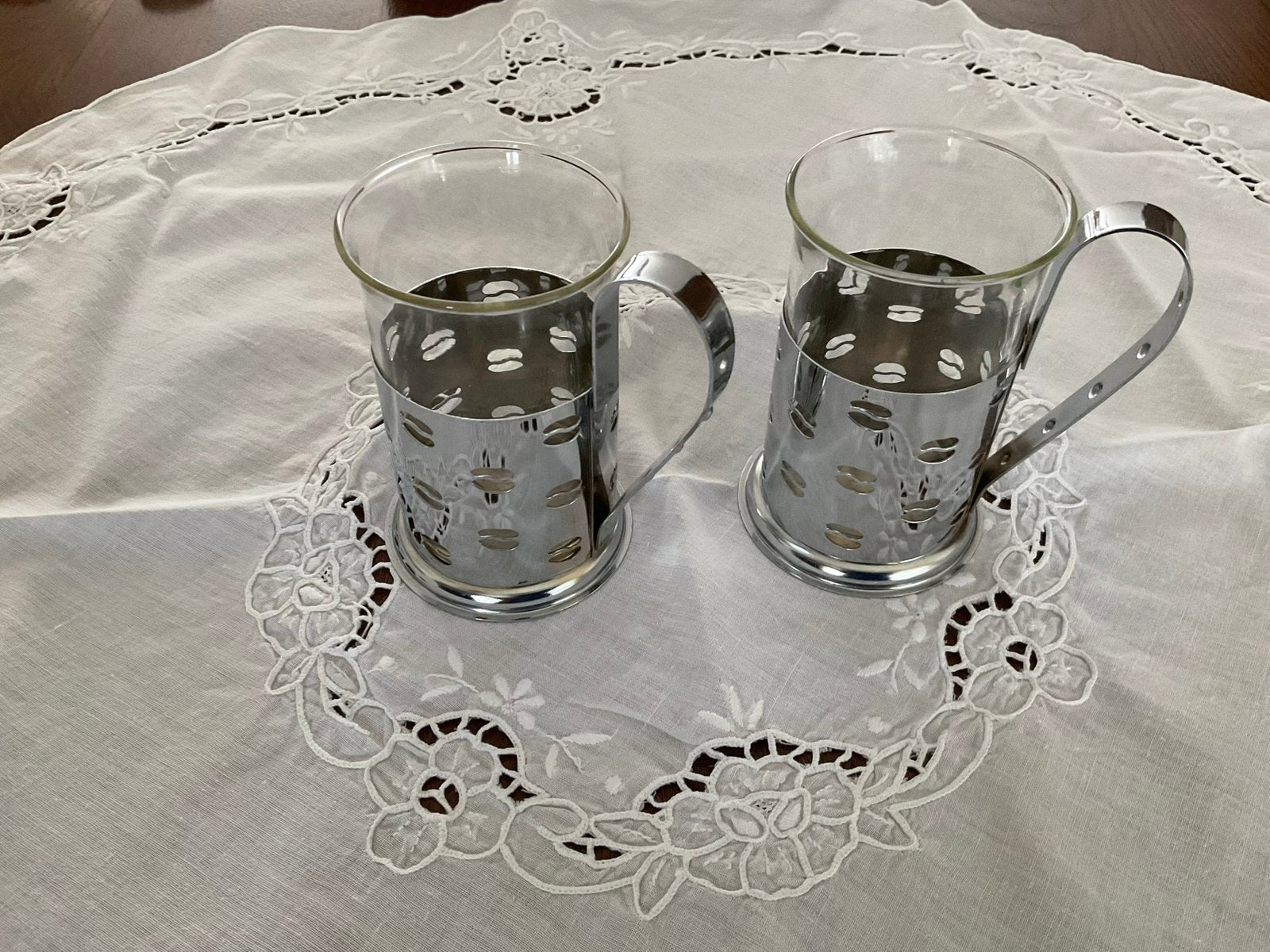 Set van 2 Theeglazen met metalen Houder, Zilver, Ophalen of Verzenden, Zo goed als nieuw, Overige merken