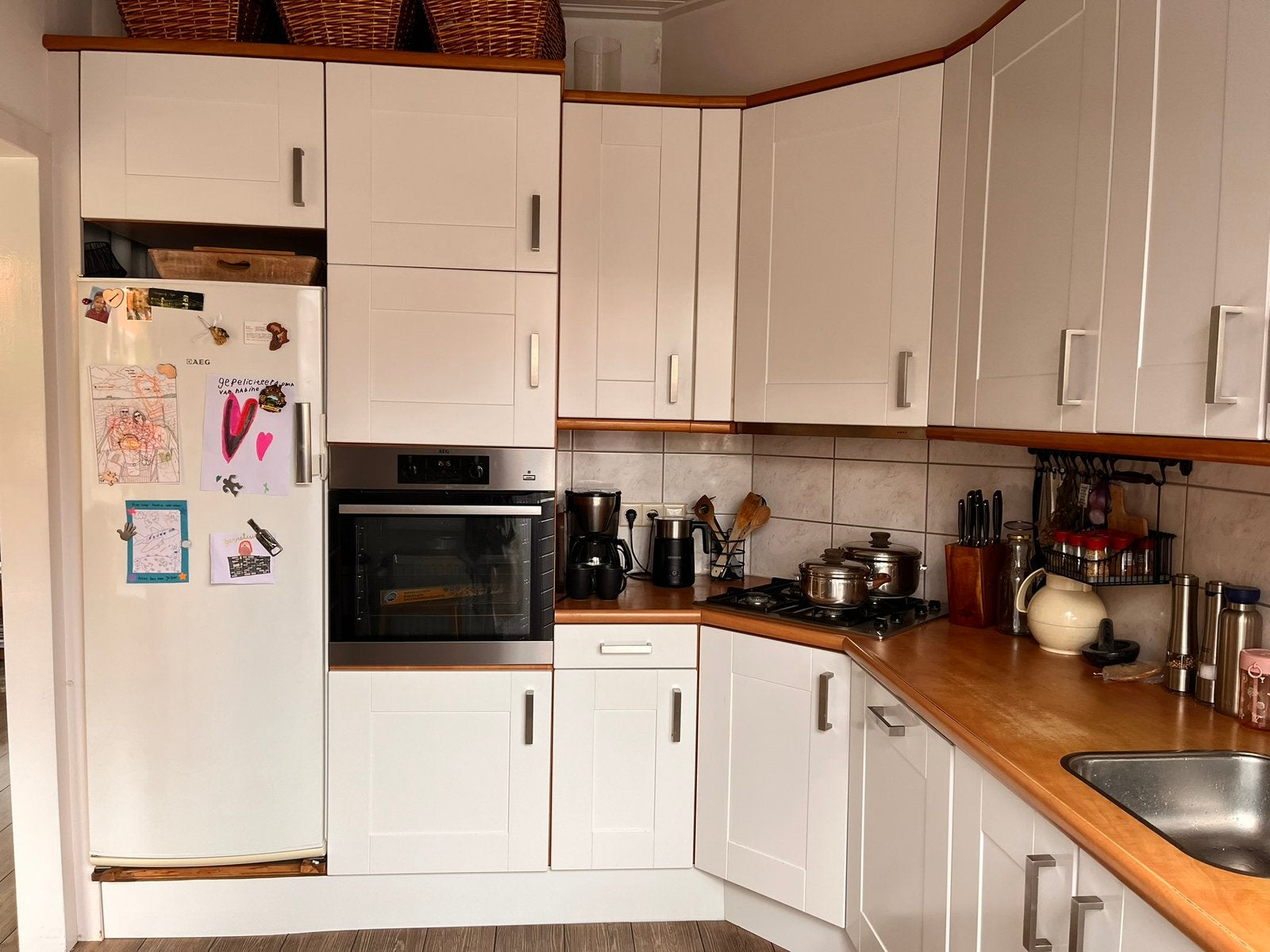 Hoekkeuken - Crème, Huis en Inrichting, Ophalen, Gebruikt, Hoekkeuken, Hout