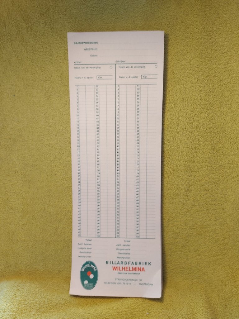 Billardfabriek Wilhelmina.Vintage Scoreblocknote. Biljarten., Sport en Fitness, Biljarten en Poolen, Ophalen of Verzenden, Zo goed als nieuw