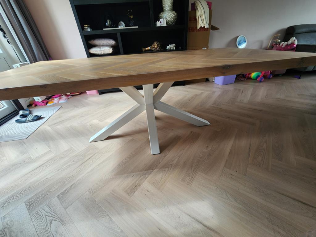 Visgraat eettafel met witte spinpoot 220x100x88, Ophalen, Modern, Industrieel, Landelijk, Gebruikt, 100 tot 150 cm