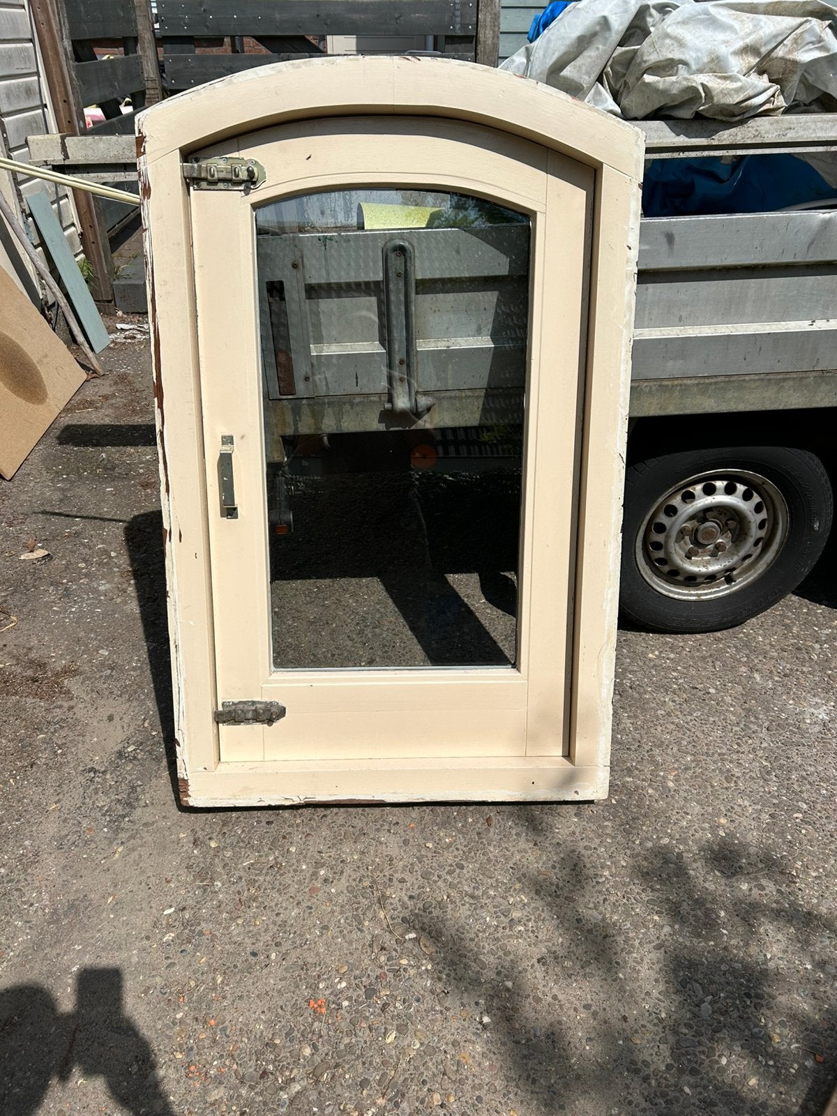 Toograam hardhout met draairaam, Doe-het-zelf en Verbouw, Ophalen, Gebruikt, Minder dan 80 cm, Gevelraam of Ruit