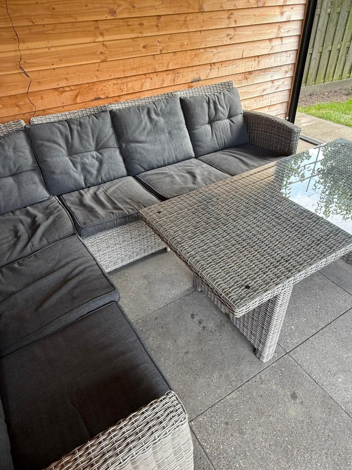 Complete Loungeset met Tafel en Kussens, Tuin en Terras, Ophalen, 5 zitplaatsen, Gebruikt, Loungeset