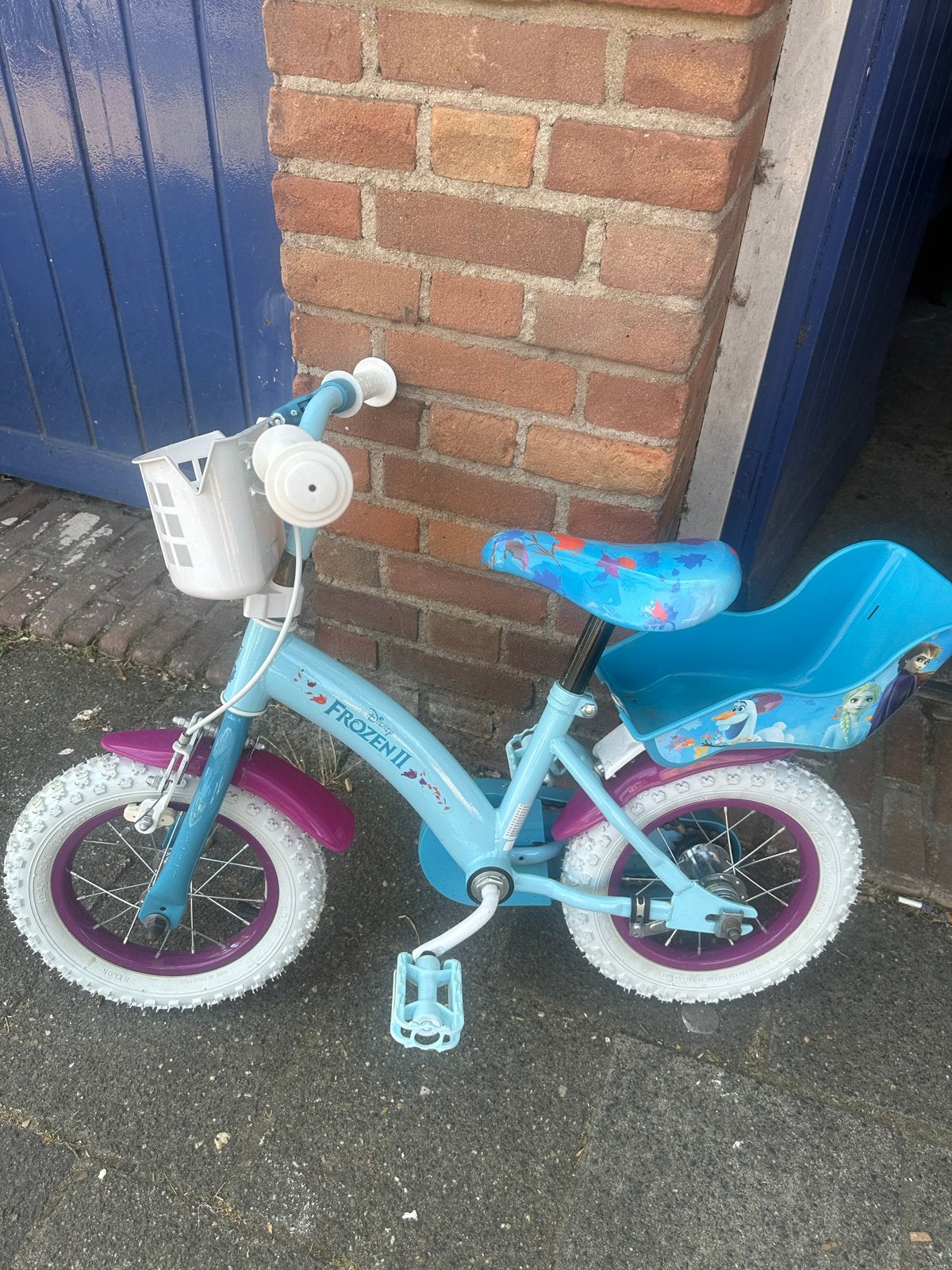 Frozen 2 Kinderfiets met zijwieltjes, poppenzitje en mandje, Ophalen, Zijwieltjes, Velgrem, Minder dan 16 inch