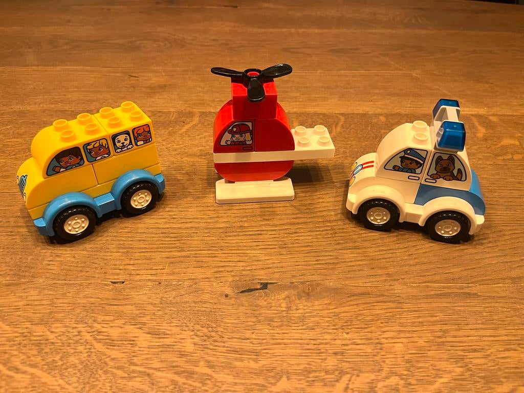 LEGO Duplo Voertuigen Set: Bus, Helikopter, Politieauto, Ophalen of Verzenden, Gebruikt, Overige merken