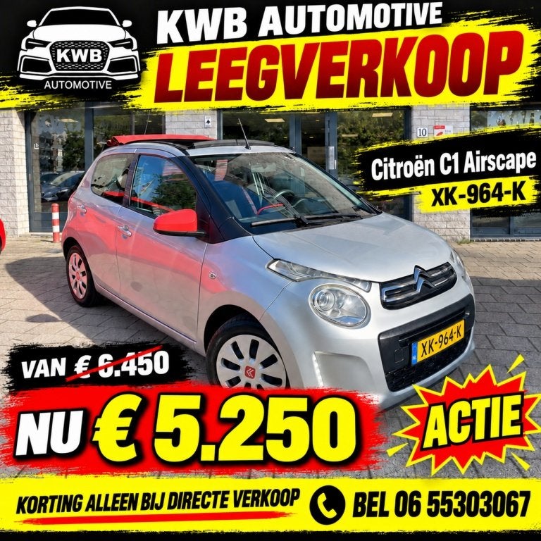 Citroën C1 1.2 PureTech Airscape Shine Cabrio Radioscherm D, Auto's, Euro 5, Gebruikt, 1199 cc, 840 kg