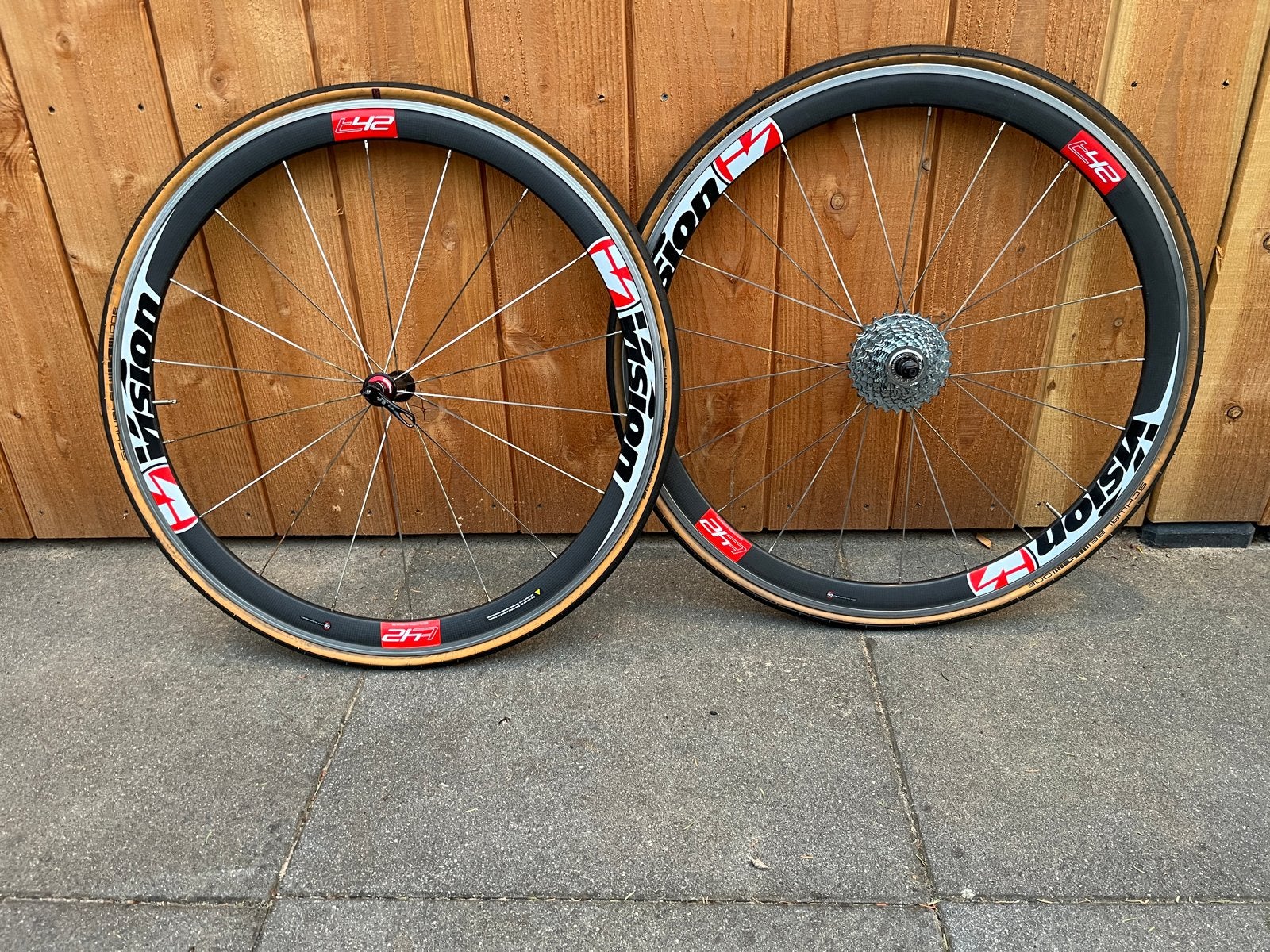 Vision Team 42 racefiets wielen (met banden), Fietsen en Brommers, Fietsonderdelen, Gebruikt, Racefiets, Carbon, Ophalen